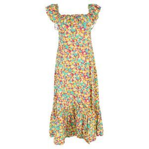 Rixo June Ruffled Printed Midi Dress in Multicolor Cotton